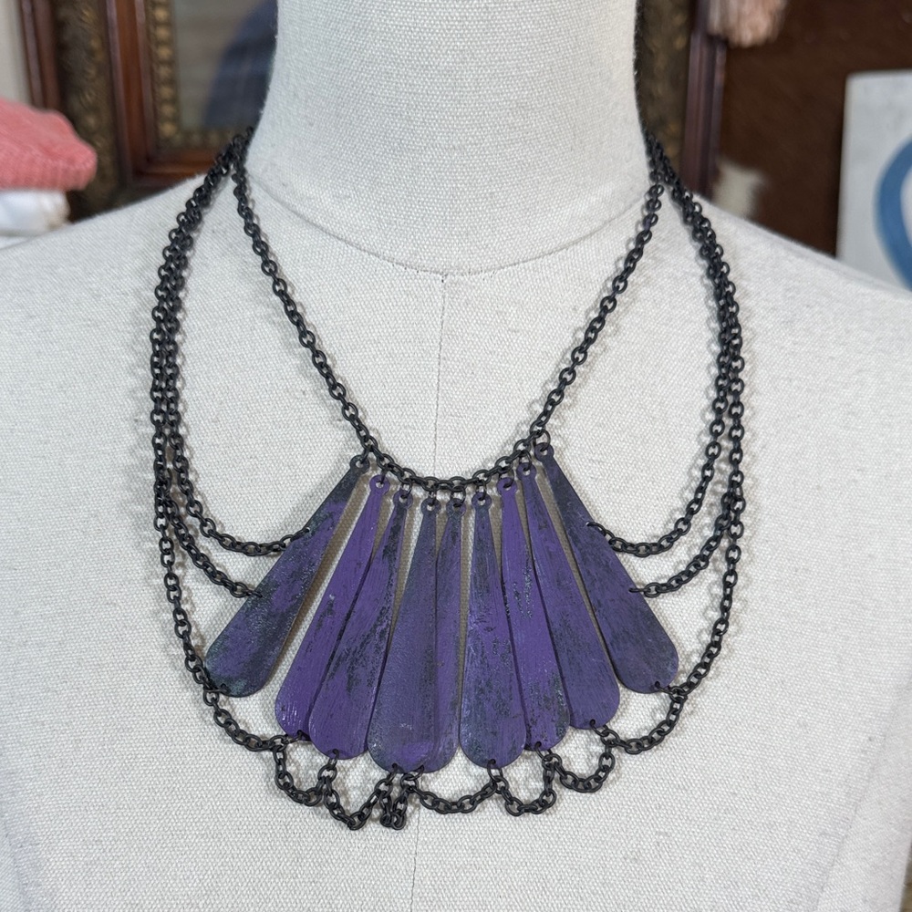 Elegant Purple and Black Necklace Fairycore Bohemian